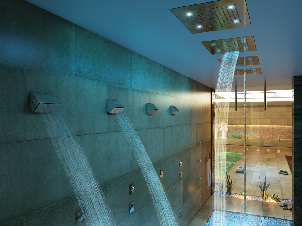 Верхний душ с подсветкой для подвесного потолка DREAM/2 RGB LIGHTS H38905.030 570 мм х 470 мм, с 2 режимами струи, Хром