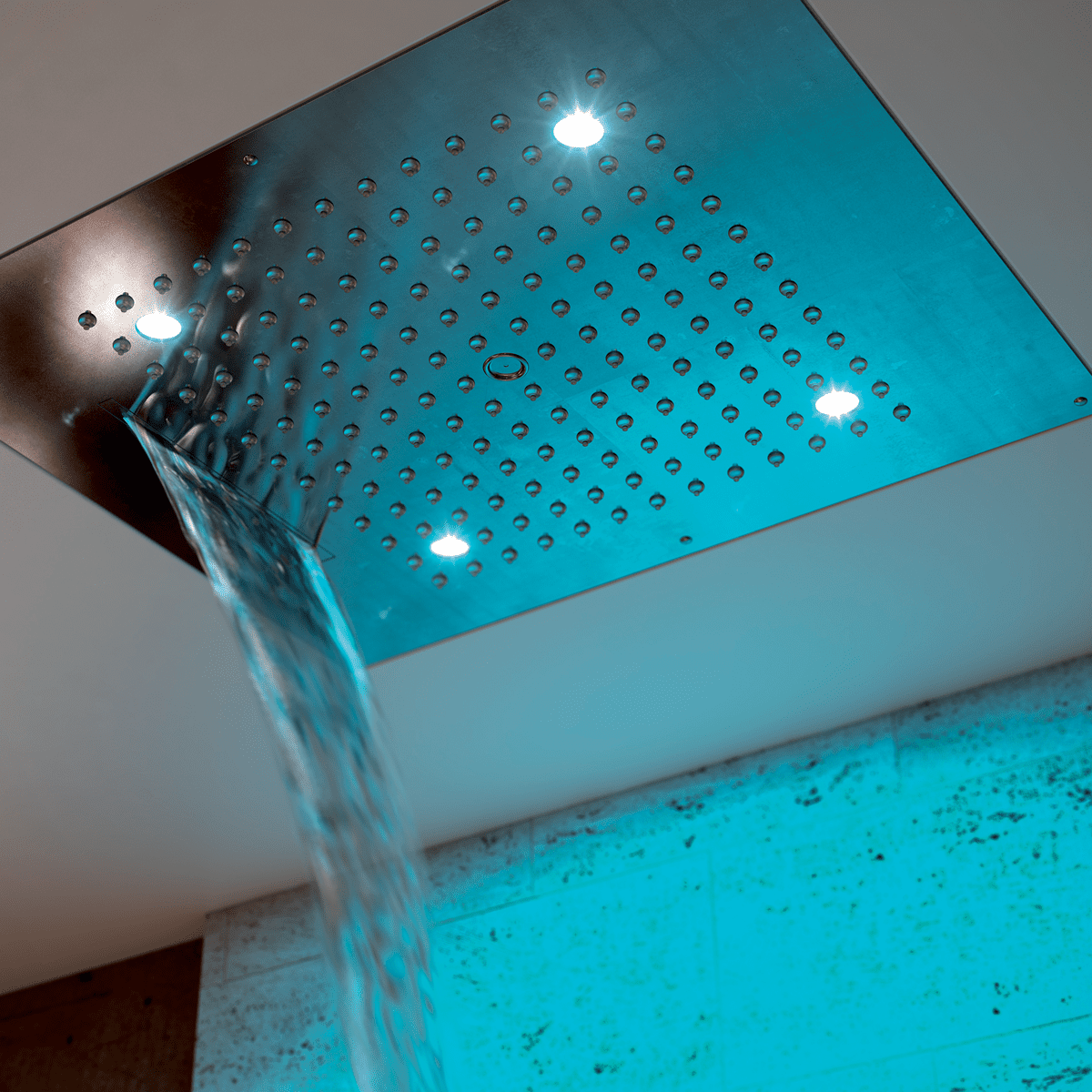 Верхний душ с подсветкой для подвесного потолка BOSSINI DREAM/3 RGB LIGHTS H38935.030 570 мм х 470 мм, с 3 режимами струи, Хром