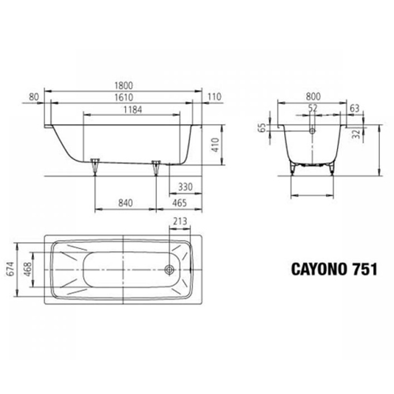 Ванна из сталь-эмали Kaldewei Cayono Mod 751 2751.0001.0001 1800 х 800 мм