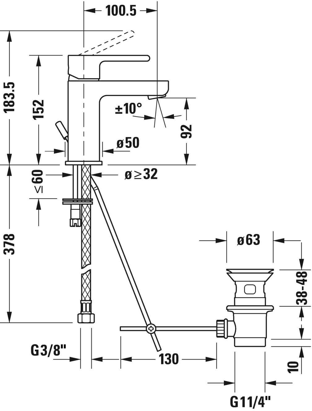 Однорычажный смеситель для раковины Duravit B.2  B21010001010, хром