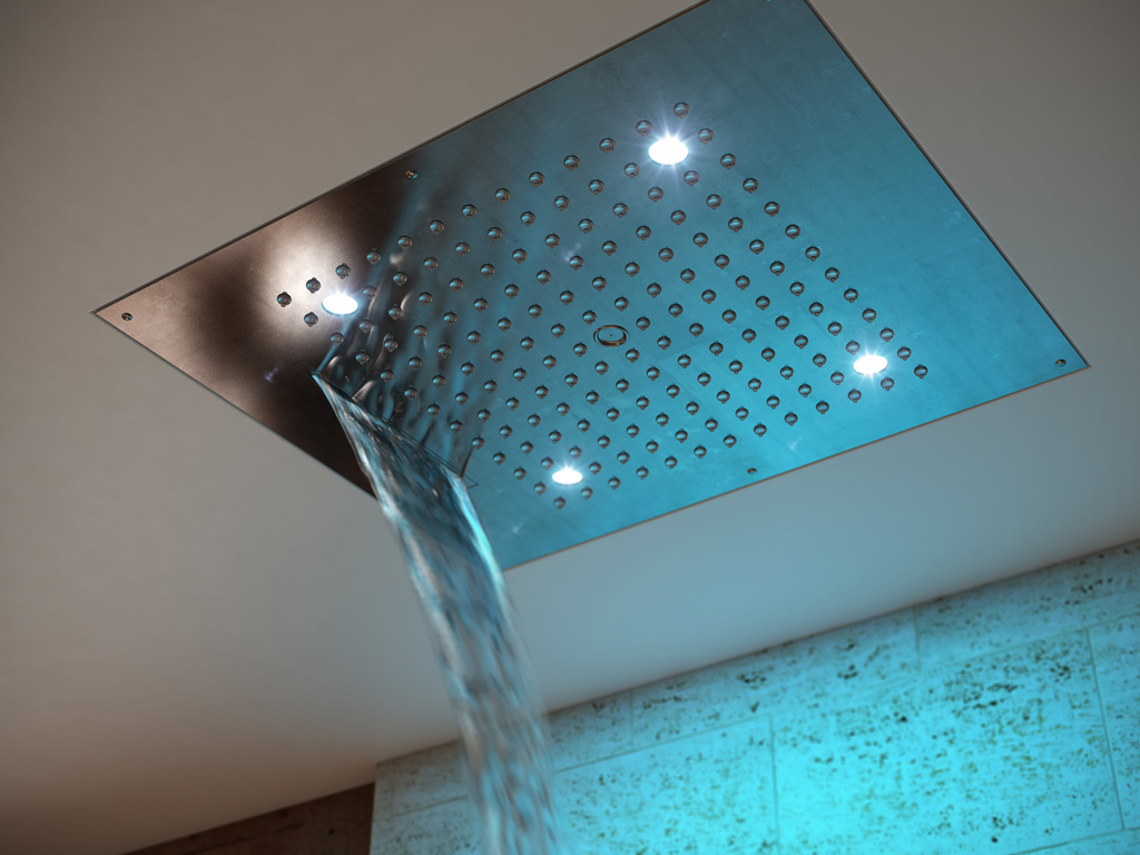 Верхний душ с подсветкой для подвесного потолка DREAM/2 RGB LIGHTS H38905.030 570 мм х 470 мм, с 2 режимами струи, Хром